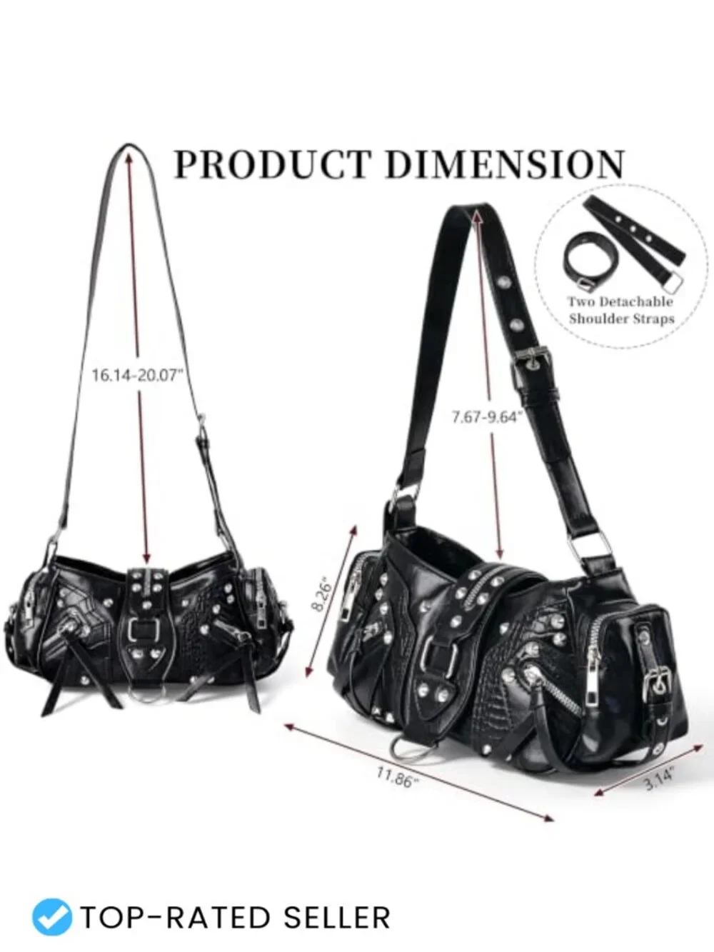 Y2K Faux Leather Studded Hobo Shoulder Bag Crossbody Purse